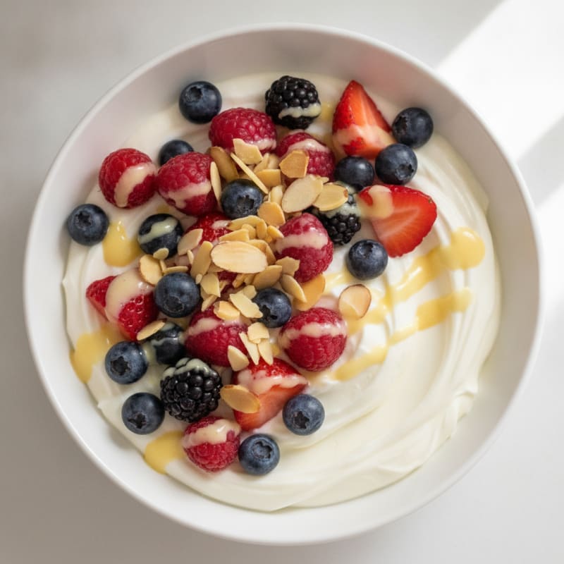 Creamy Greek Yogurt Protein Bowl with Mixed Berries and Almonds