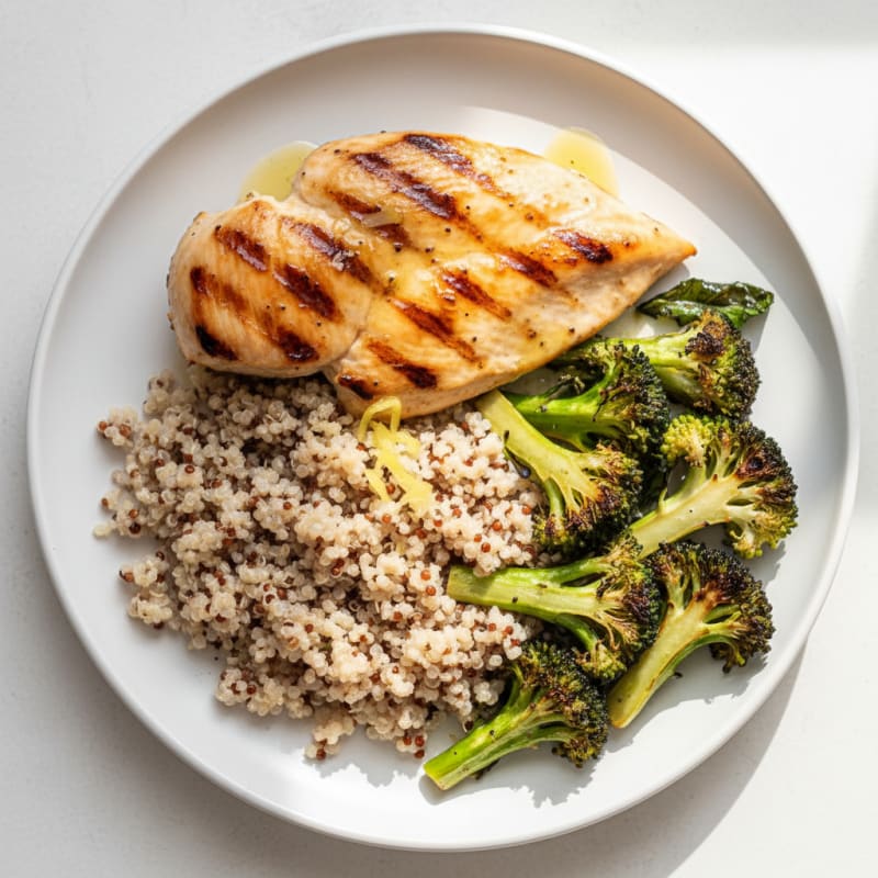 Grilled Chicken Breast with Quinoa and Roasted Broccoli