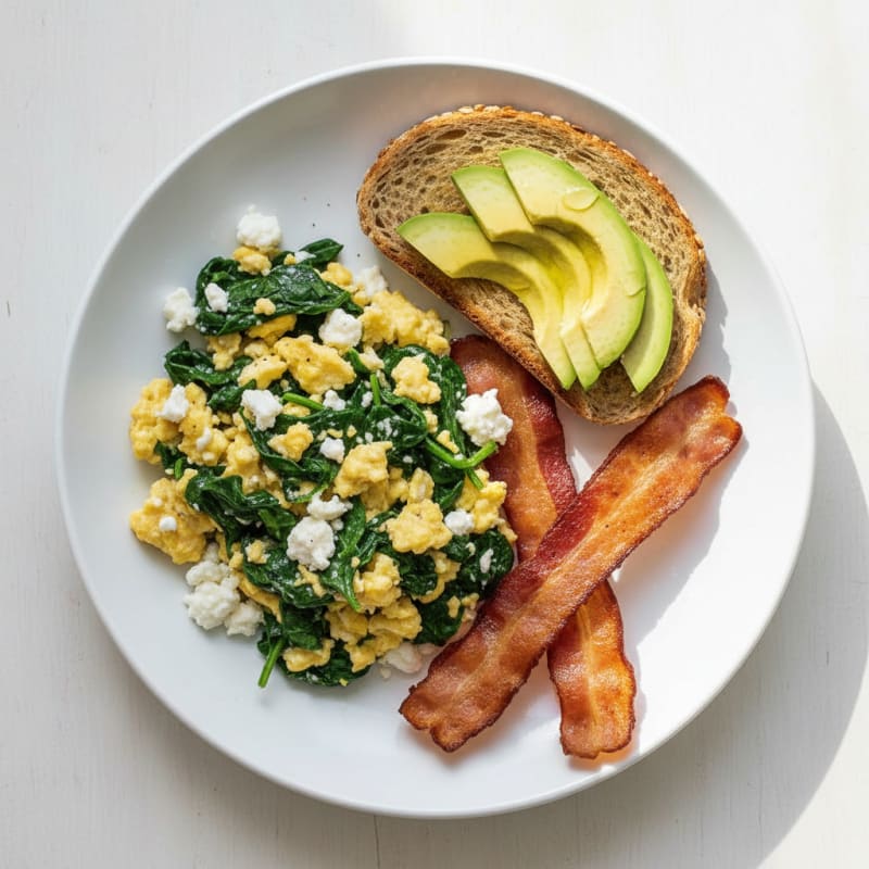 Cottage Cheese Scramble with Spinach and Turkey Bacon