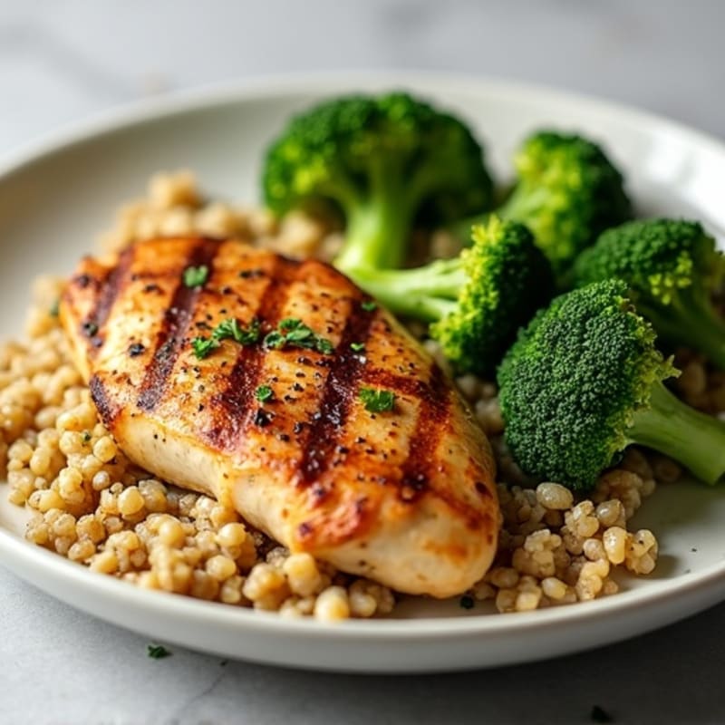 Grilled Chicken Breast with Roasted Broccoli and Quinoa