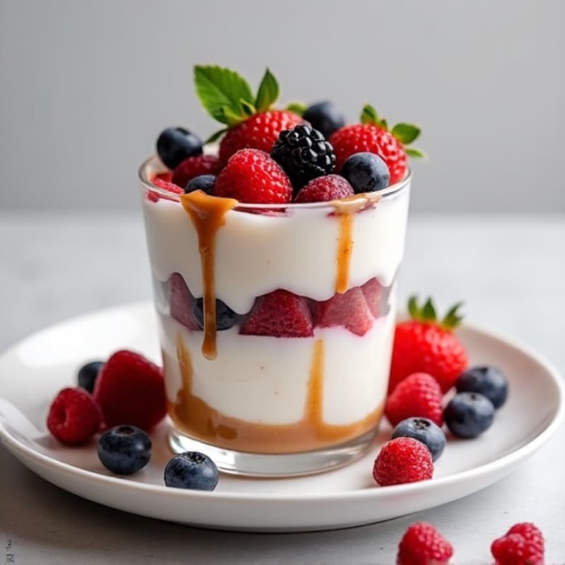 Greek Yogurt Protein Parfait with Mixed Berries and Almond Butter