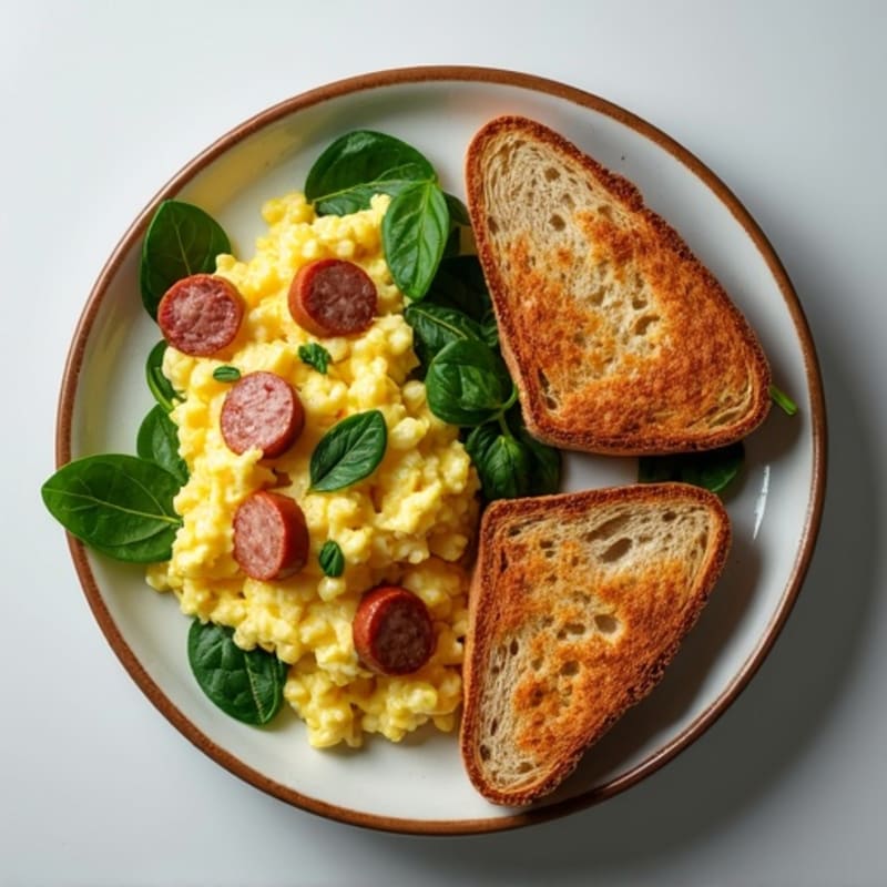 Egg White Scramble with Turkey Sausage and Spinach