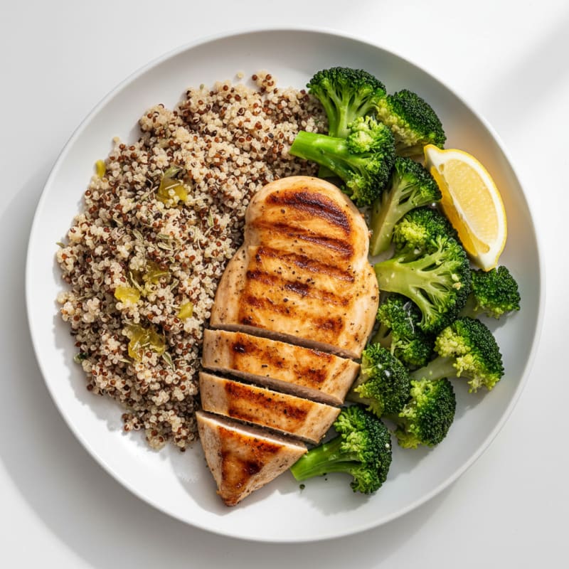 Grilled Chicken Breast with Quinoa and Steamed Broccoli