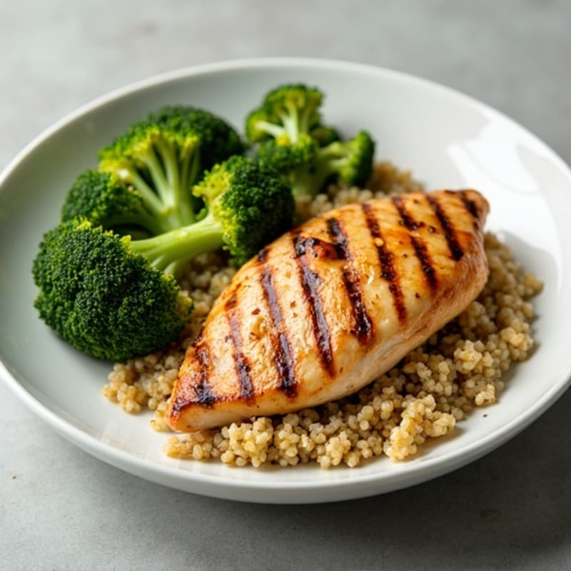Grilled Chicken Breast with Quinoa and Roasted Broccoli