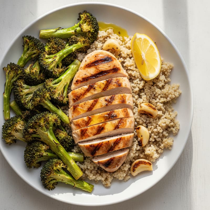 Grilled Chicken Breast with Quinoa and Roasted Broccoli