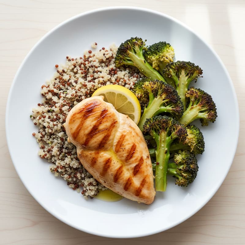 Grilled Chicken Breast with Quinoa and Roasted Broccoli