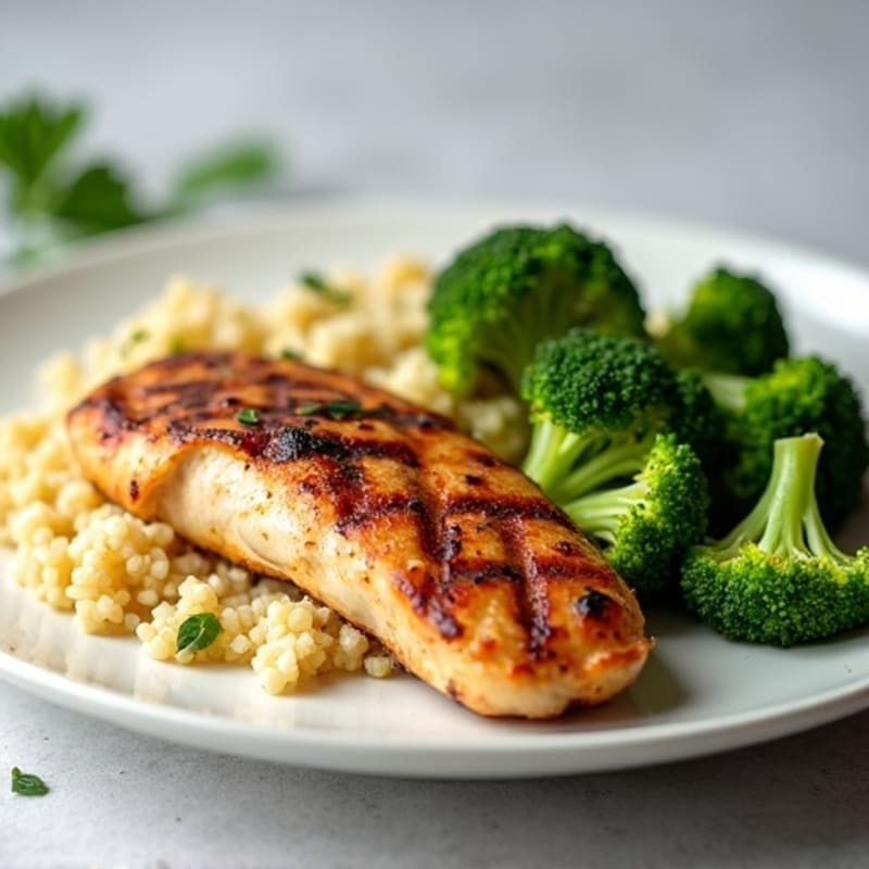Grilled Chicken Breast with Quinoa and Steamed Broccoli