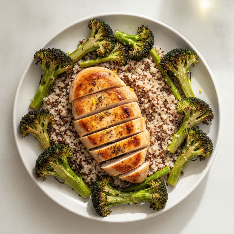 Grilled Chicken Breast with Roasted Broccoli and Quinoa