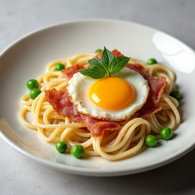Creamy Egg Yolk Pasta with Crispy Prosciutto and Fresh Peas