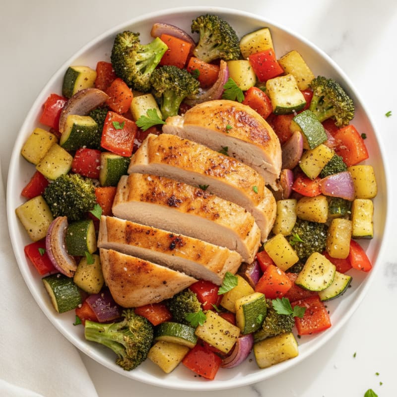 Herb-Roasted Chicken and Rainbow Vegetable Medley