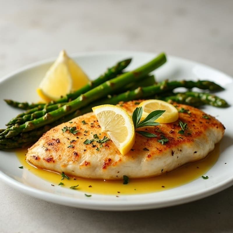 Lemon Garlic Pan-Seared Chicken with Roasted Asparagus