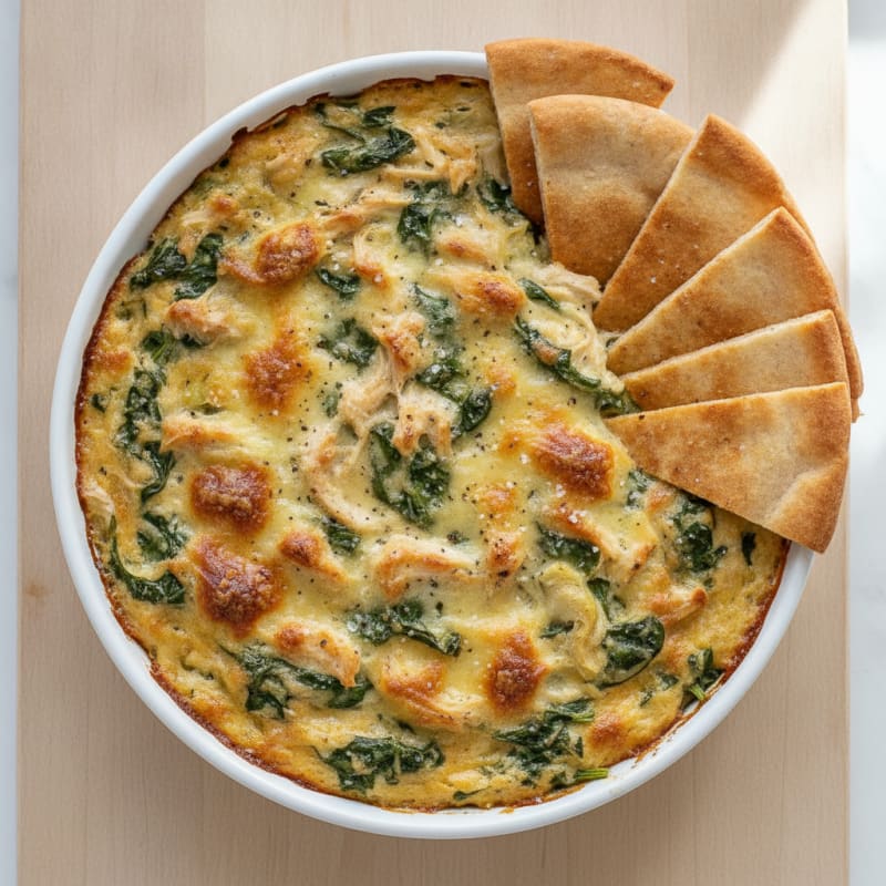 Baked Spinach Artichoke Dip with Toasted Pita