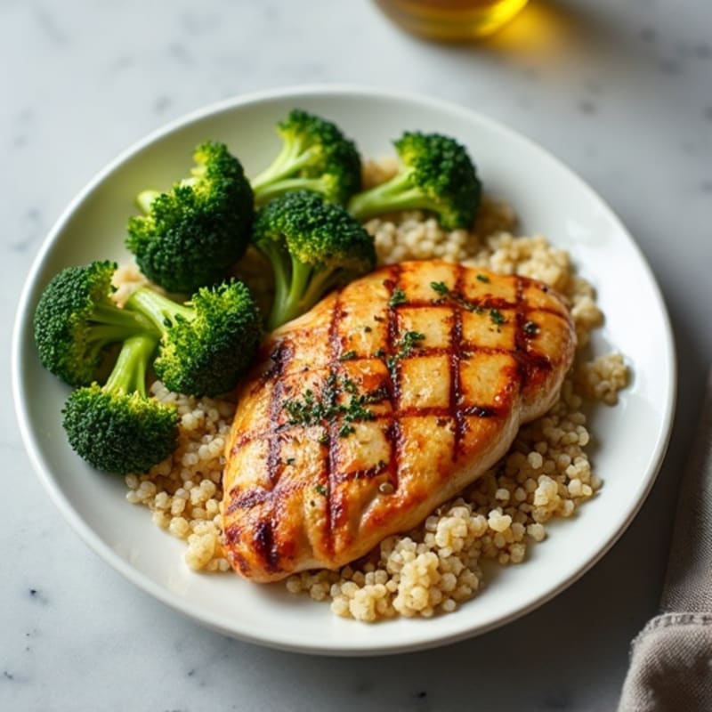 Grilled Chicken Breast with Quinoa and Roasted Broccoli