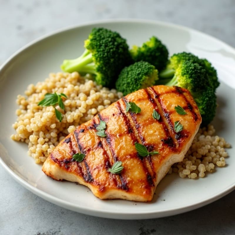 Grilled Chicken Breast with Quinoa and Roasted Broccoli
