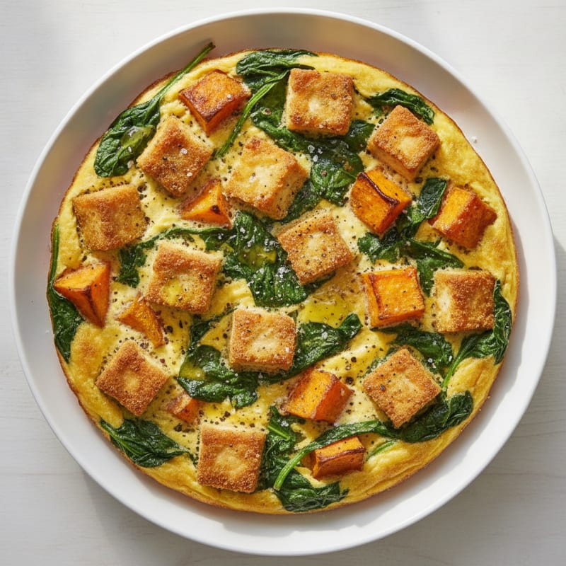 Air Fryer Tofu and Sweet Potato Bake with Spinach