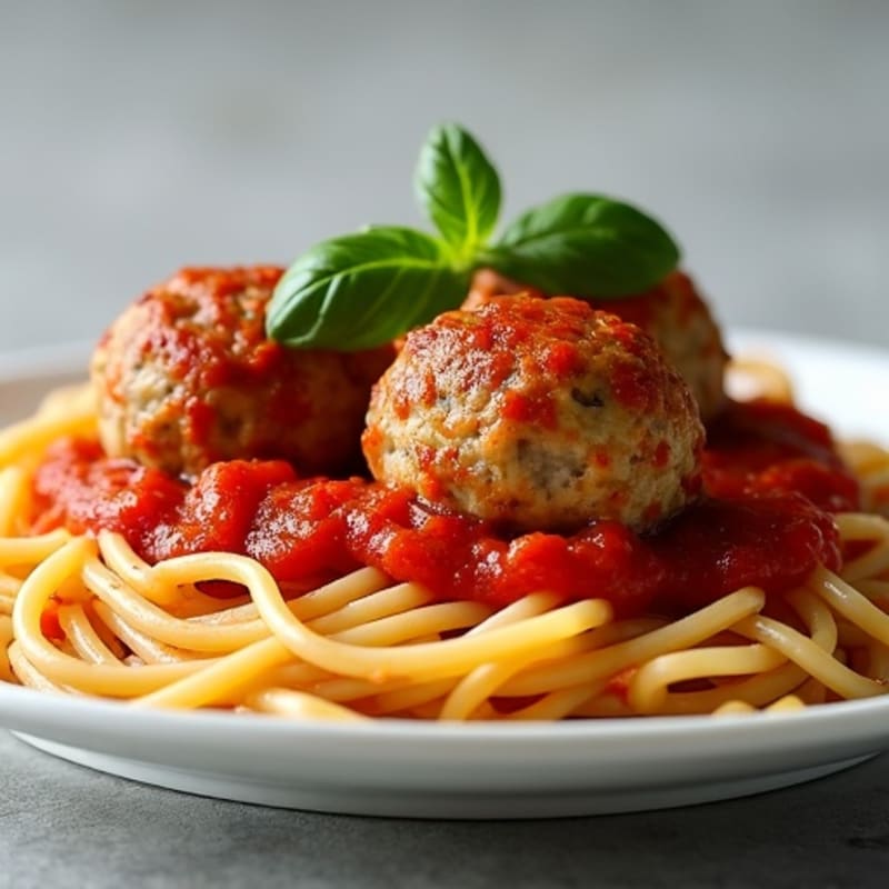 Lean Turkey Meatballs with Whole Wheat Spaghetti and Rich Tomato Sauce
