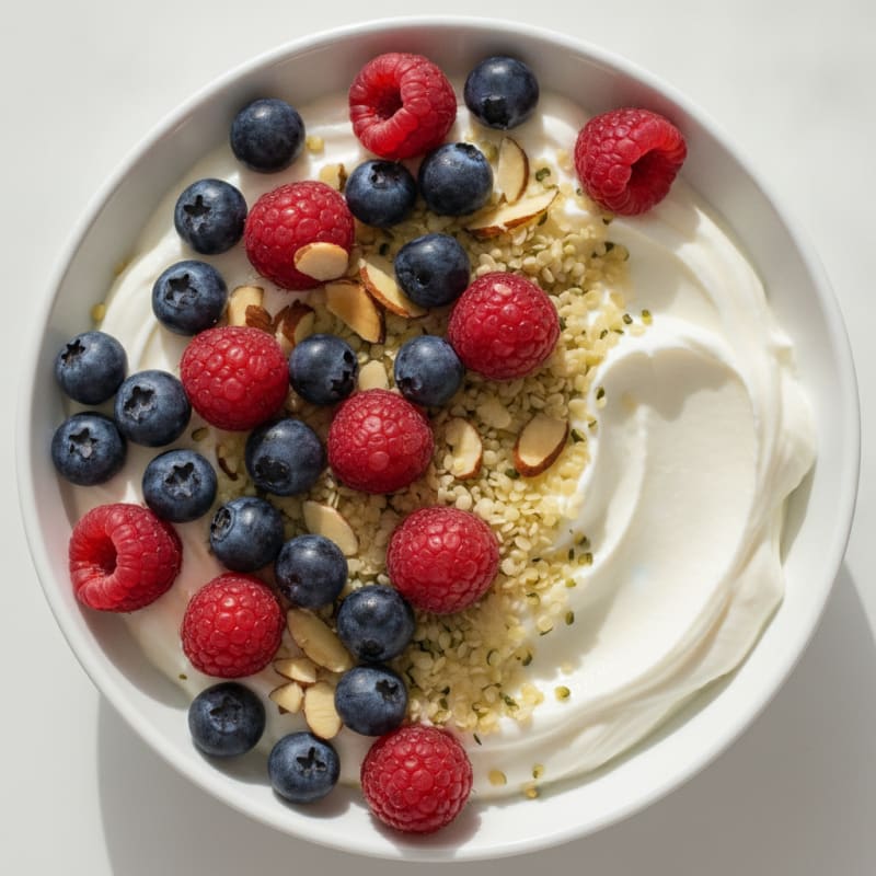 Thick Greek Yogurt Bowl with Protein Powder and Mixed Berries