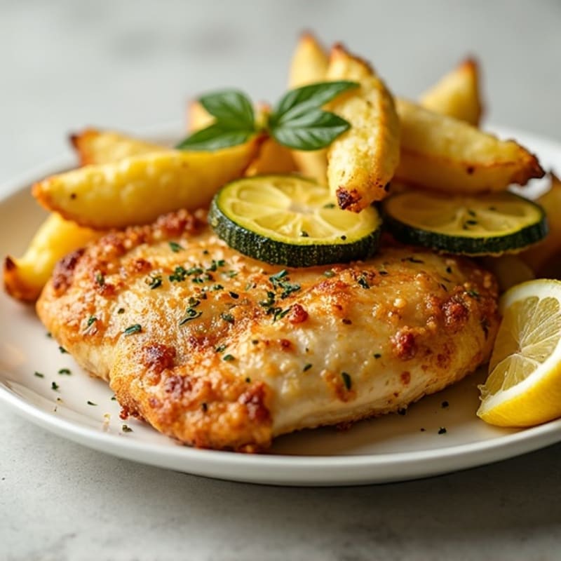 Lemon Garlic Pan-Seared Chicken with Crispy Baked Zucchini Fries