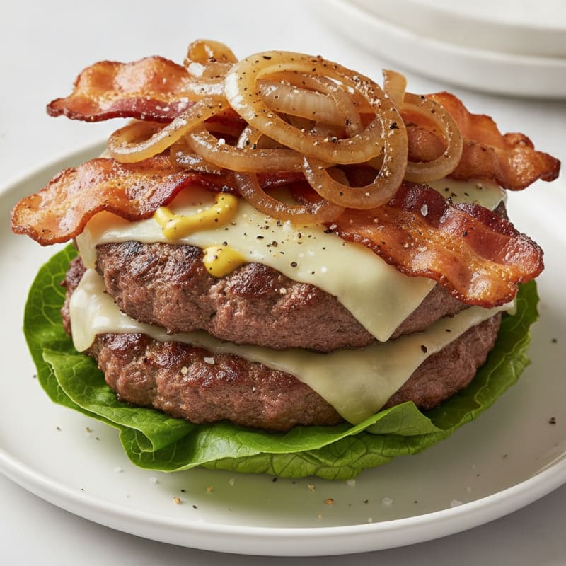 Double Bacon Cheeseburger with Caramelized Onions