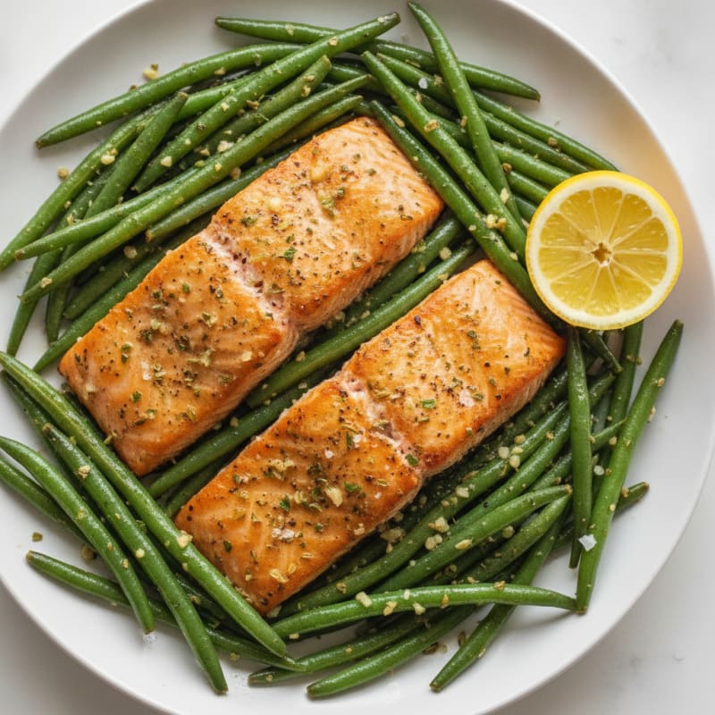 Garlic Herb Roasted Salmon with Green Beans