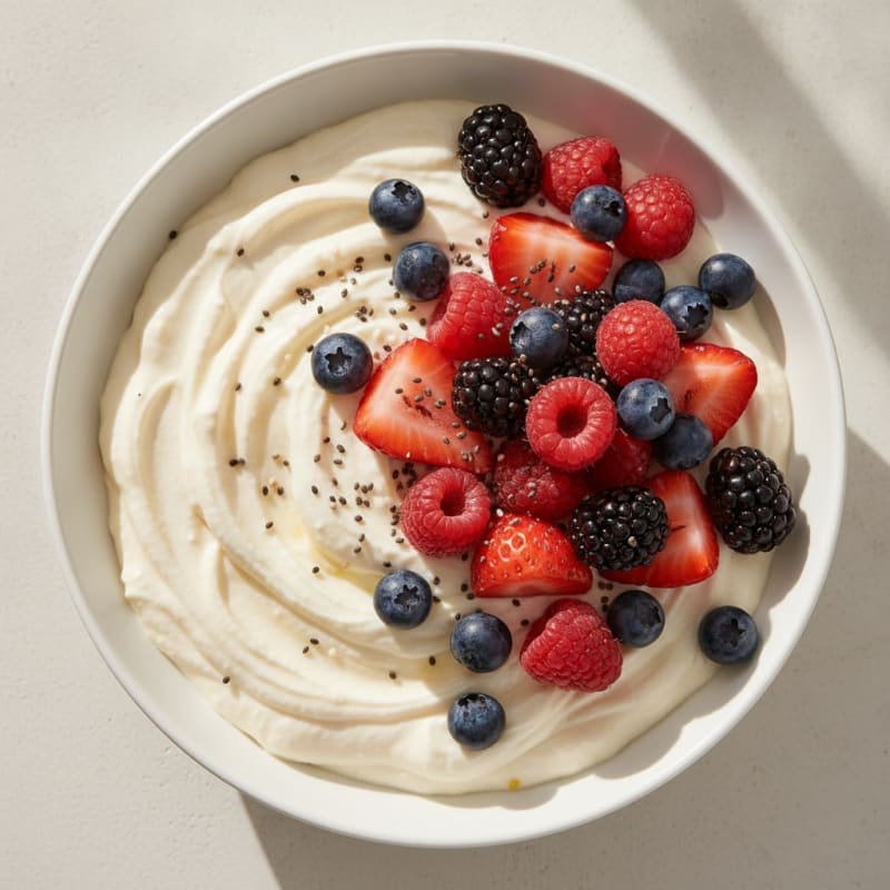 Silky Greek Yogurt Protein Pudding with Mixed Berries