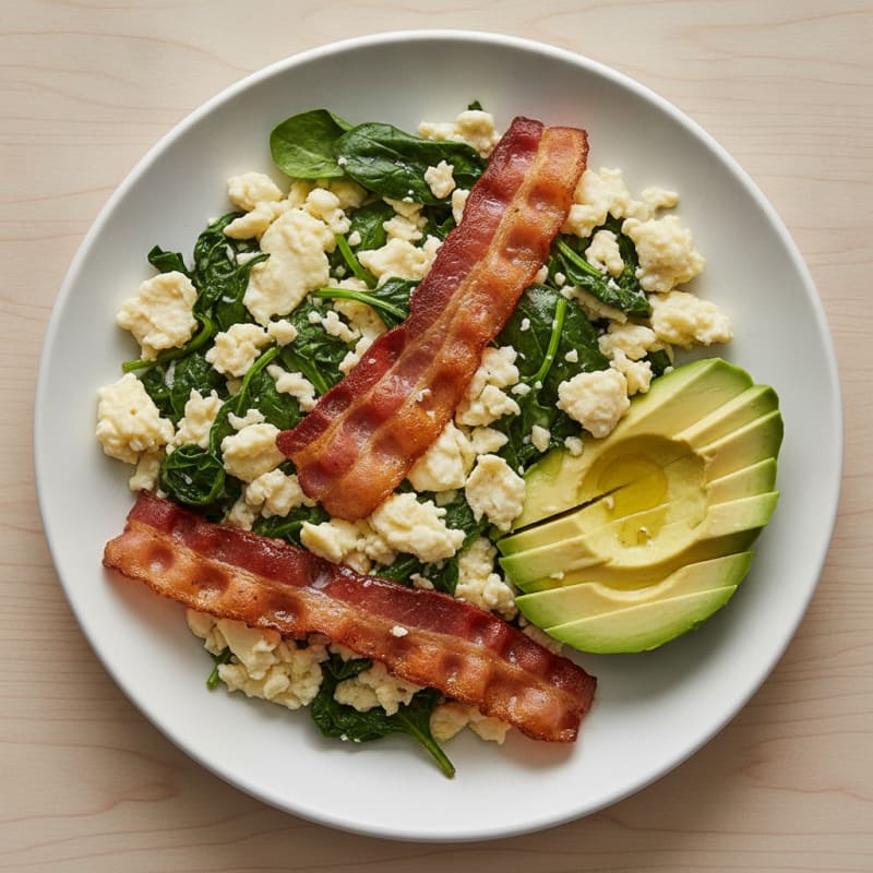 Crispy Turkey Bacon and Egg White Scramble with Spinach