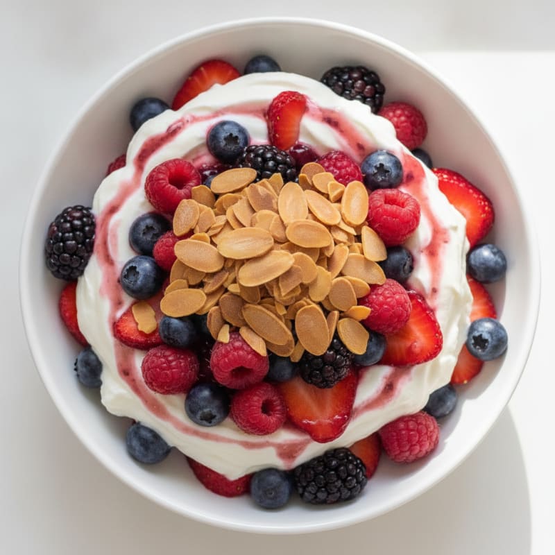 Greek Yogurt Protein Parfait with Mixed Berries and Almonds