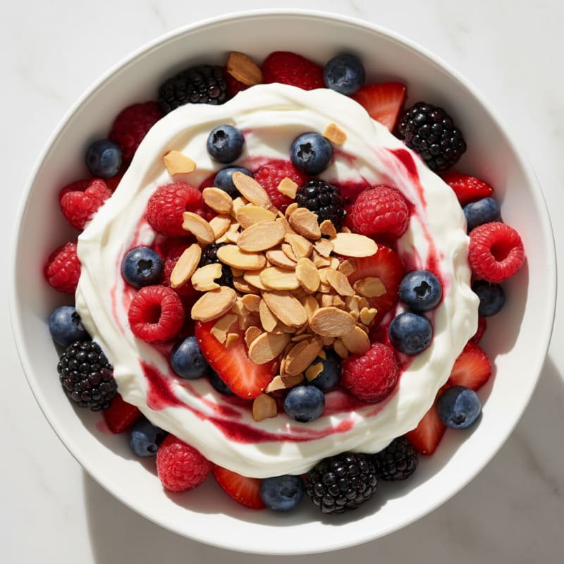 Greek Yogurt Protein Parfait with Mixed Berries and Almonds