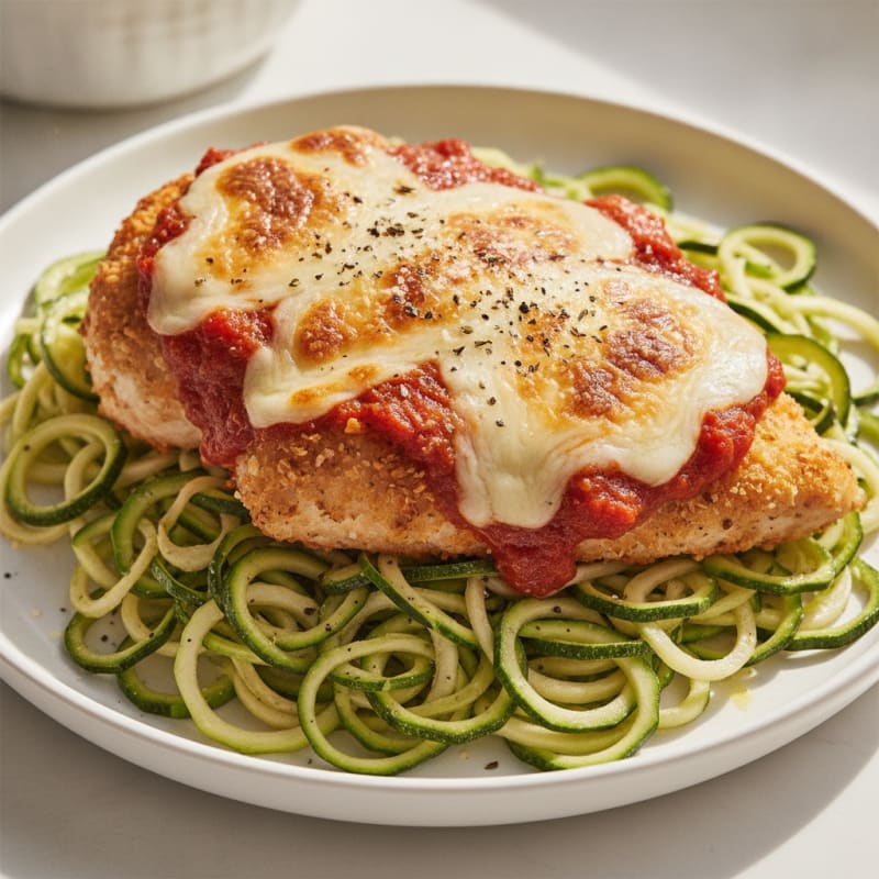 Crispy Chicken Parmesan with Zucchini Noodles