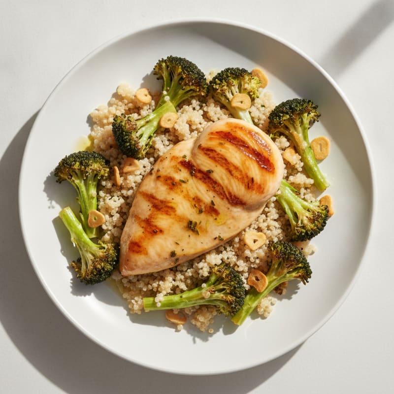 Grilled Chicken Breast with Quinoa and Roasted Broccoli