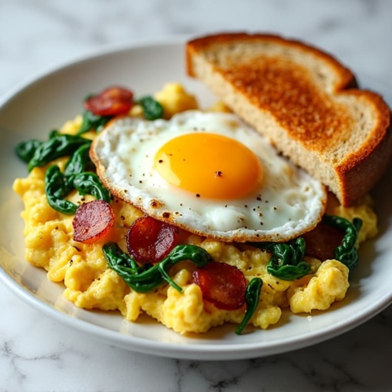 Cottage Cheese Scramble with Spinach and Turkey Bacon