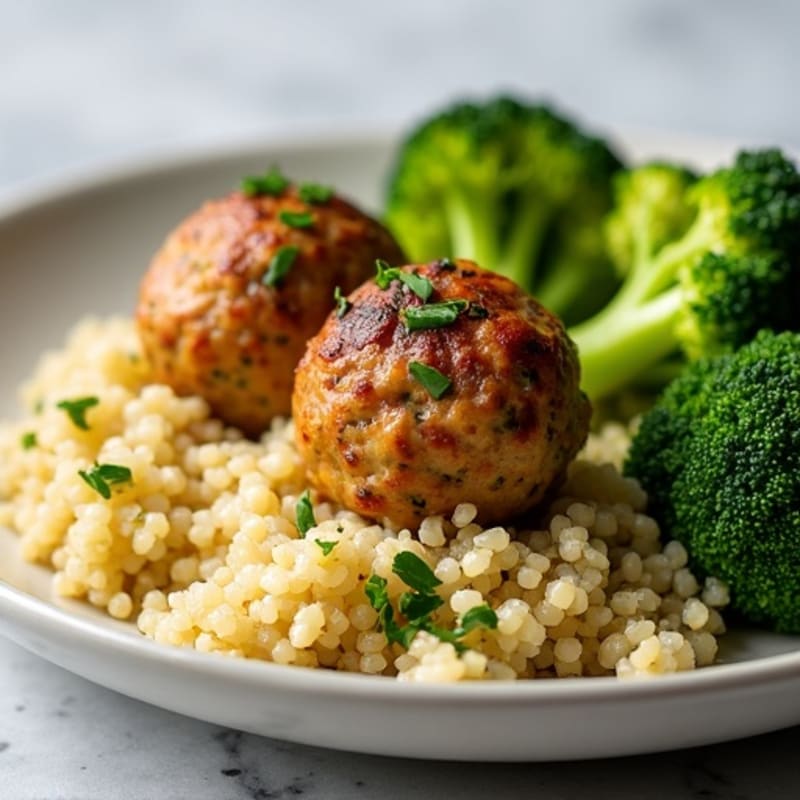 Herb-Baked Turkey Meatballs with Quinoa and Roasted Broccoli