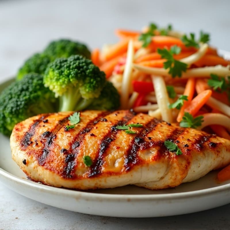 Grilled Chicken Breast with Crunchy Broccoli Slaw Salad