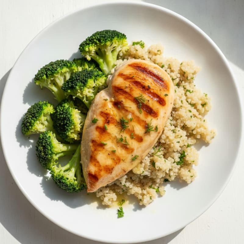 Grilled Chicken Breast with Quinoa and Steamed Broccoli