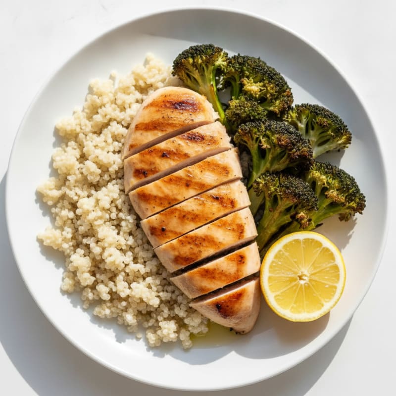 Grilled Chicken Breast with Quinoa and Roasted Broccoli