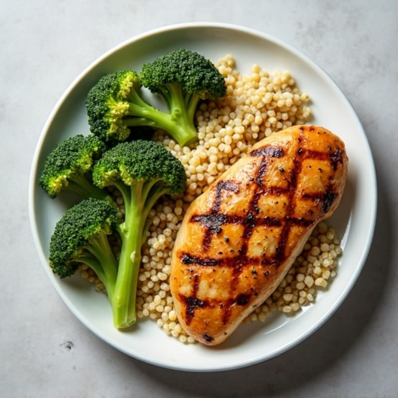 Grilled Chicken Breast with Quinoa and Roasted Broccoli