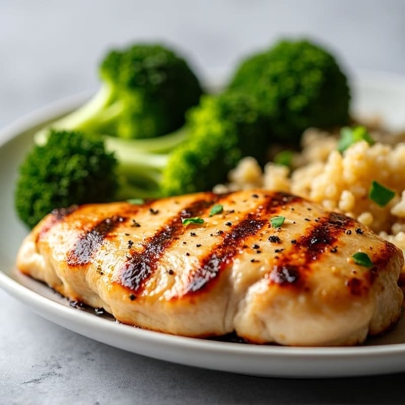 Grilled Chicken Breast with Roasted Broccoli and Quinoa