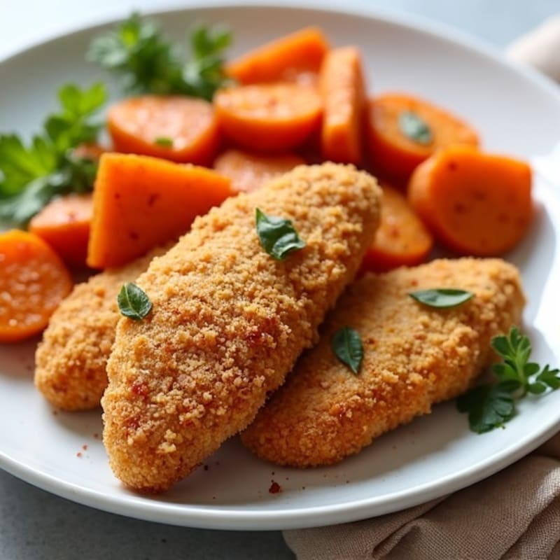 Crispy Baked Chicken Tenders with Roasted Sweet Potatoes