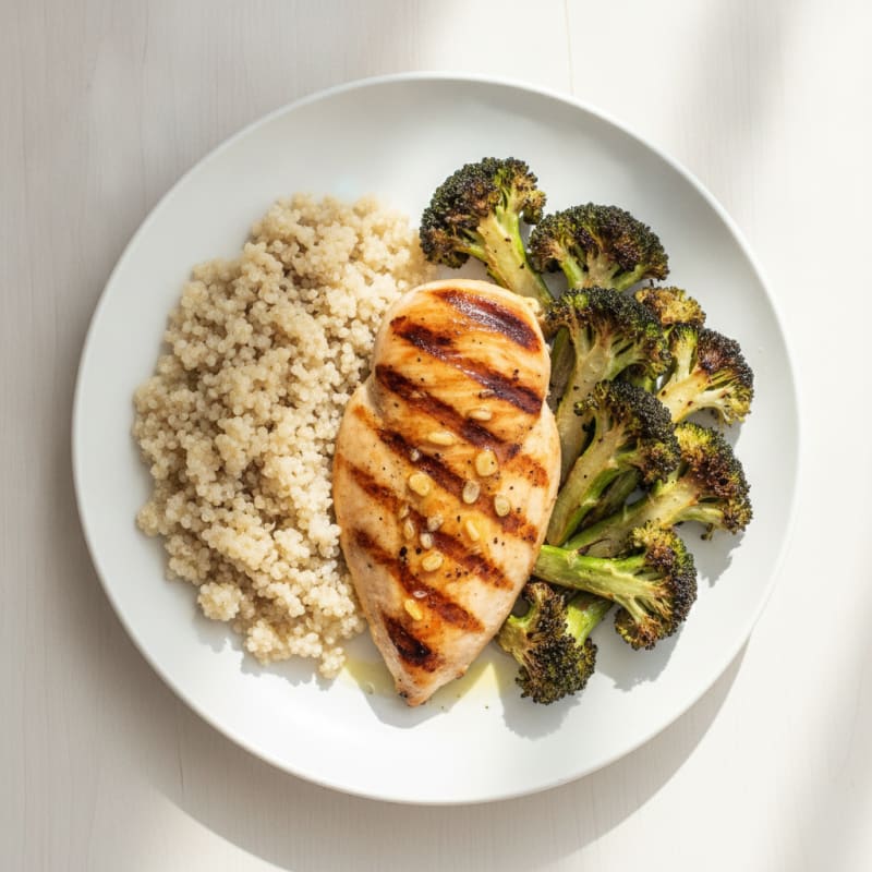 Grilled Chicken Breast with Quinoa and Roasted Broccoli