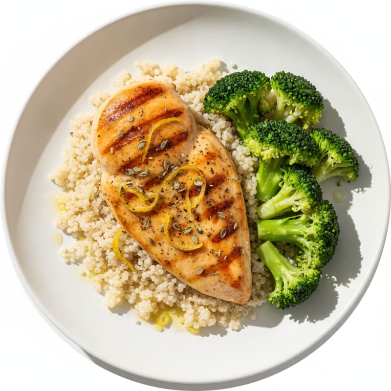 Grilled Chicken Breast with Quinoa and Steamed Broccoli