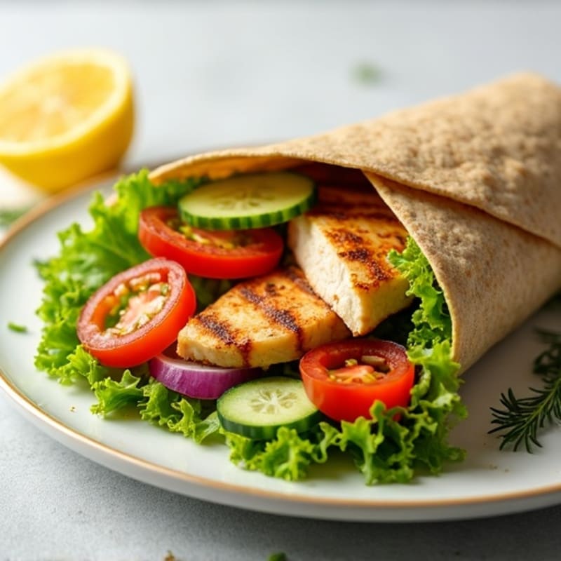 Lemon Herb Grilled Chicken Whole Wheat Wrap with Fresh Crispy Veggies