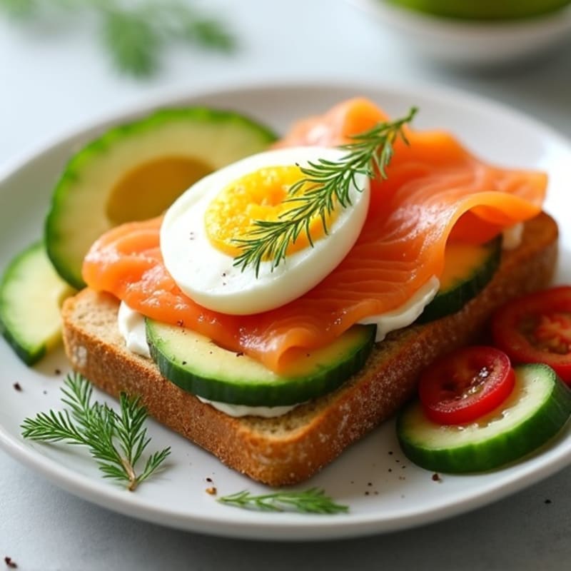 Smoked Salmon and Creamy Dill Toast with Fresh Vegetables