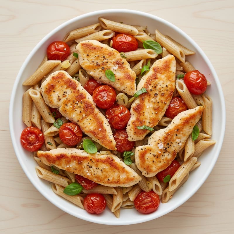 Garlic Herb Chicken Pasta with Roasted Tomatoes