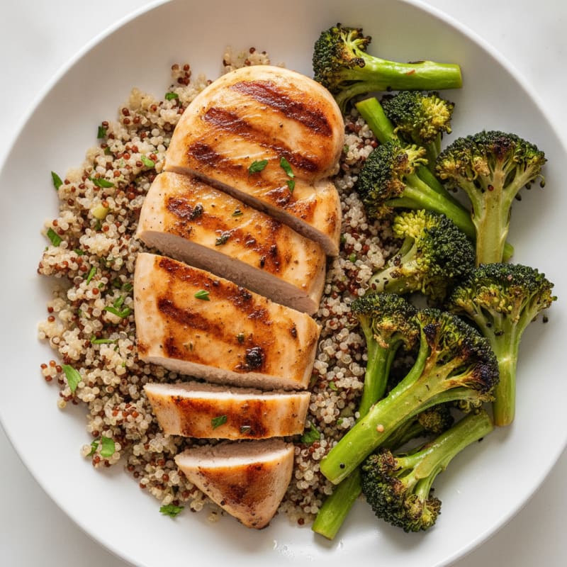 Grilled Chicken Breast with Quinoa and Roasted Broccoli