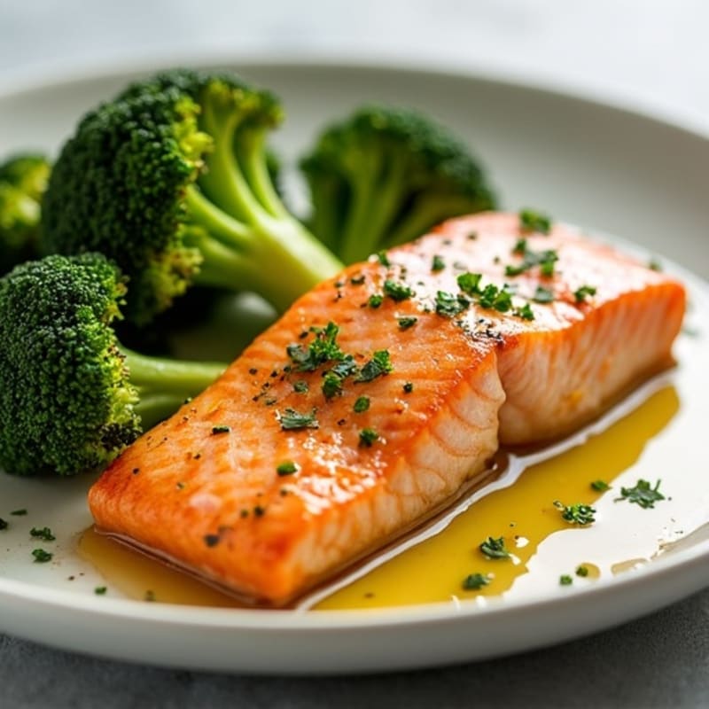 Lemon-Garlic Pan-Seared Salmon with Roasted Broccoli