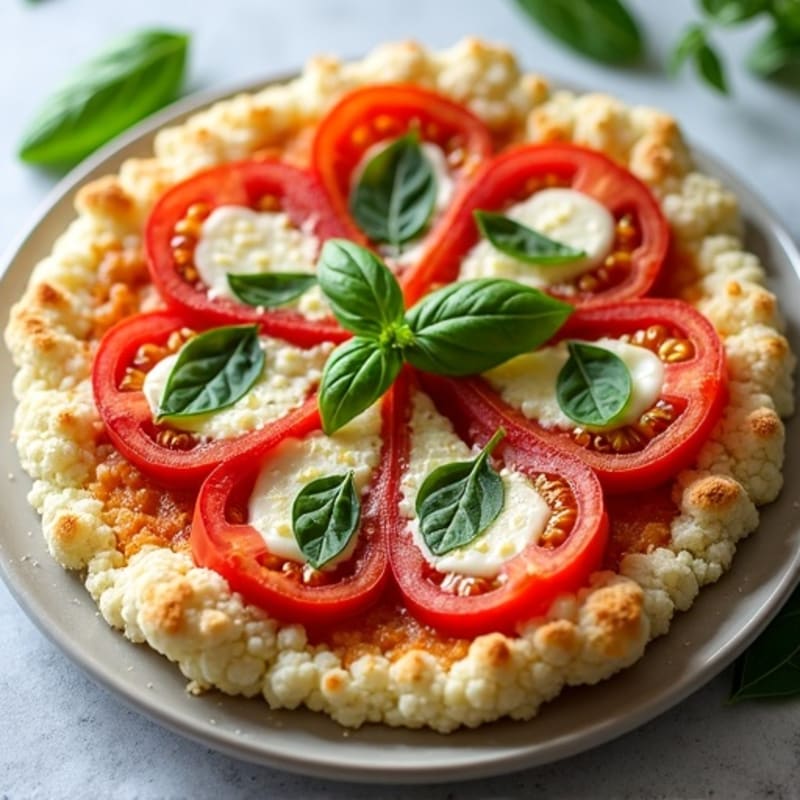 Crispy Cauliflower Crust Pizza with Fresh Tomato and Basil