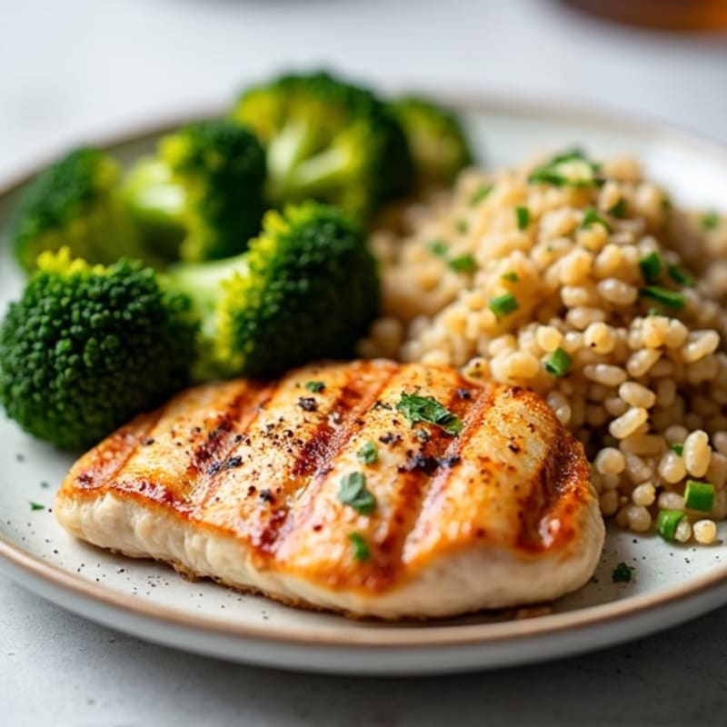 Grilled Chicken Breast with Quinoa and Roasted Broccoli