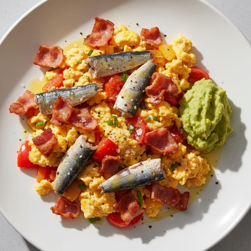Sardine and Egg Scramble with Turkey Bacon