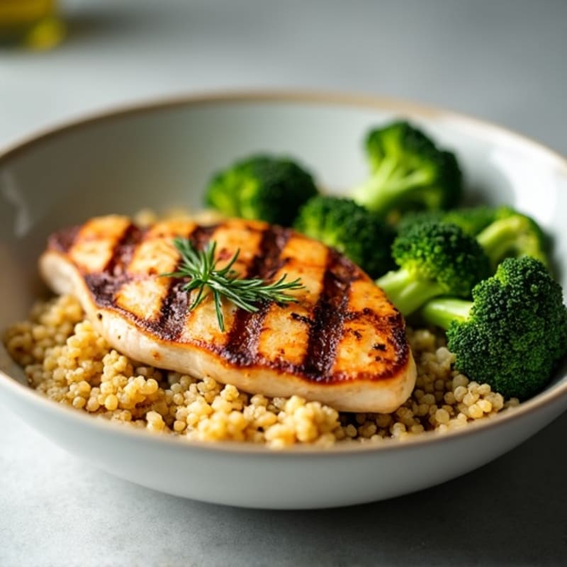 Grilled Chicken Breast with Quinoa and Roasted Broccoli