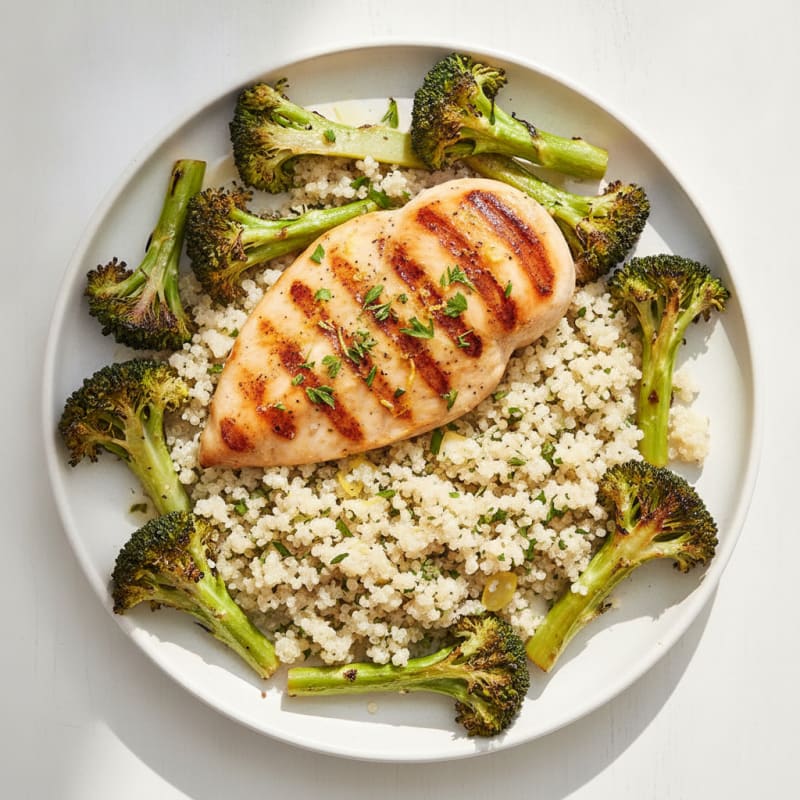 Grilled Chicken Breast with Roasted Broccoli and Quinoa